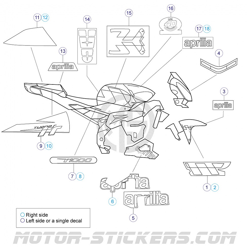 Aprilia Tuono 1000 R 2006 decals