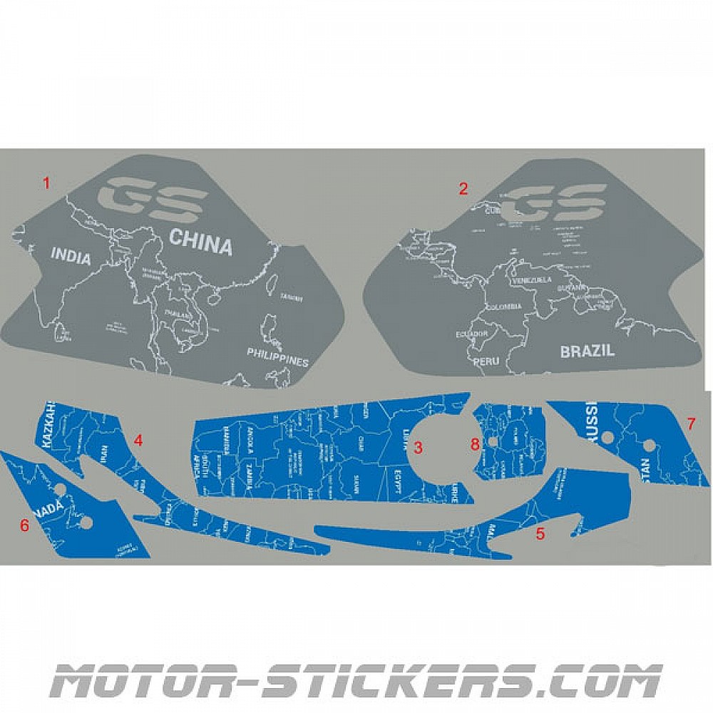 BMW R 1200 GS World Map 2016 pegatinas