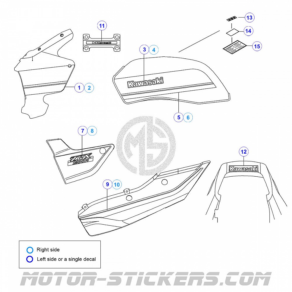 thumbnail image 2 of Reproduction 3-Color Decal Set For Kawasaki ZRX 1200 R (2006) 2 of 4