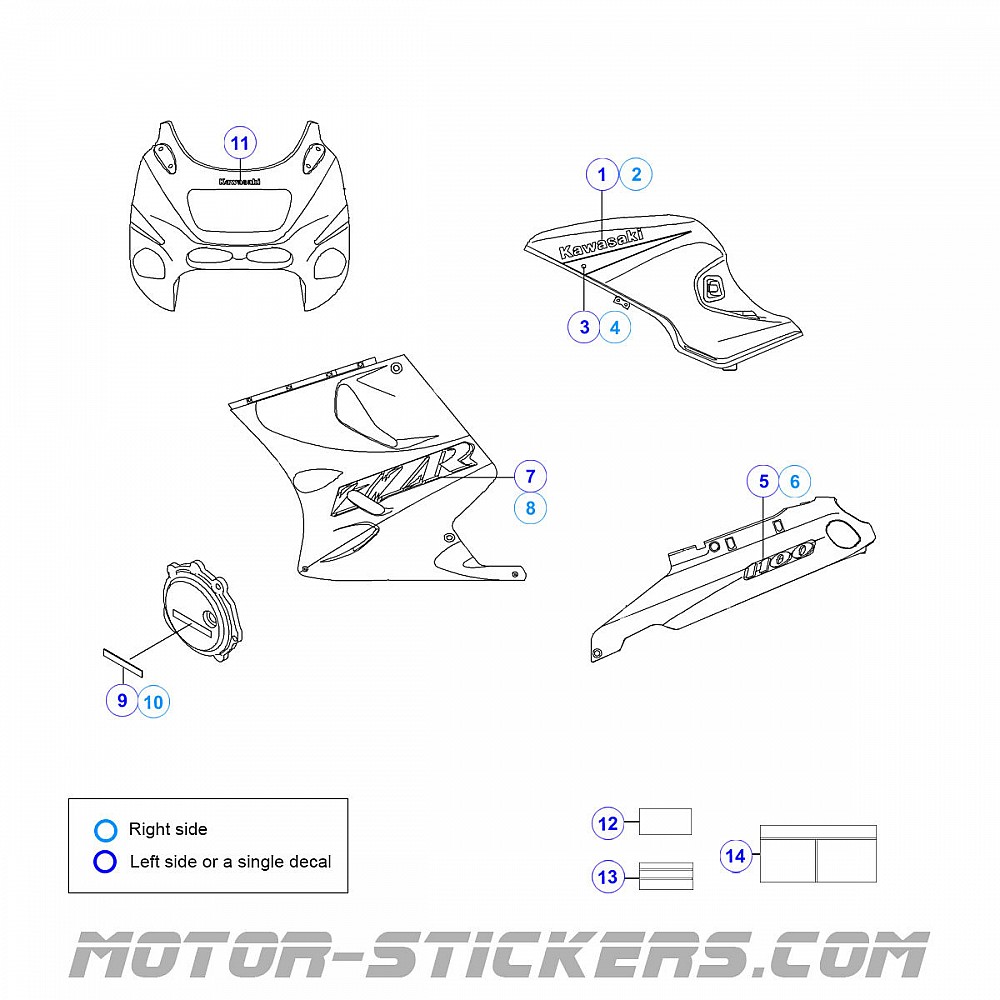 Support De Plaque Redécoupé Pour Kawasaki ZZR 1100 (1993-2001) Modèle ZXT10D - Pièce D'occasion - Japon
