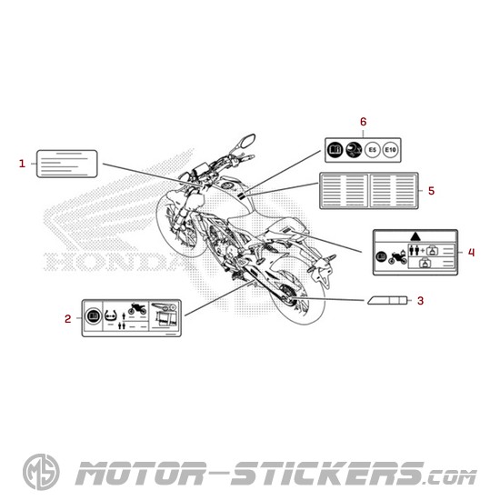 Honda CB125R 2023 - Étiquettes d'avertissement