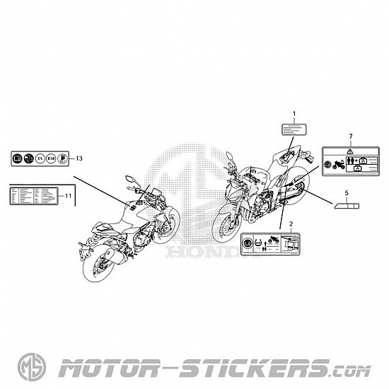 Honda CB 1000 Hornet 2025 - Etichette di avvertenza