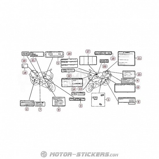 Honda CBR 900RR 1997 - Etiquetas de precaución