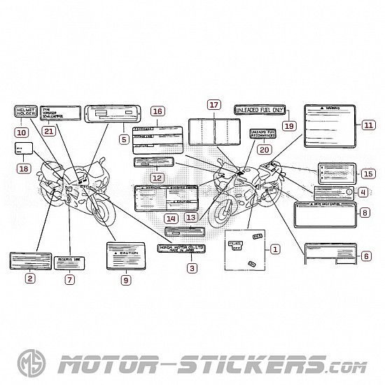 Honda CBR 900RR 1997 - Etiquetas de precaución