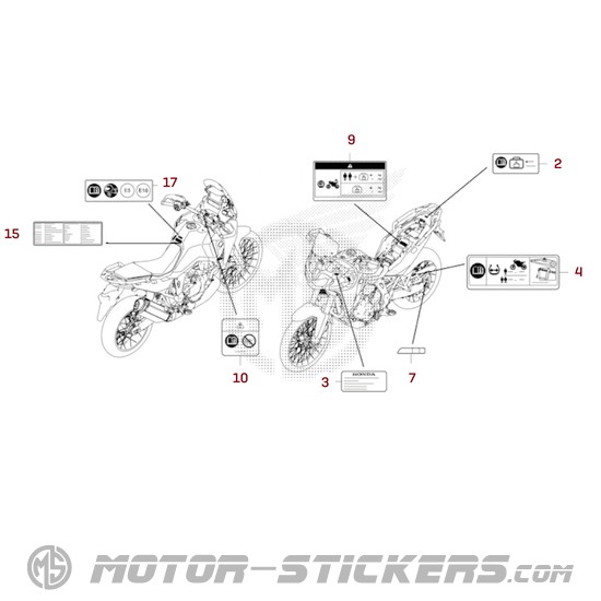 Honda CRF1100 AFRICA TWIN 2026 - Waarschuwingslabels