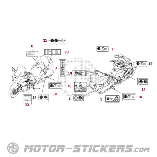 Honda GL1800 GOLD WING 2023 - Naklejki ostrzegawcze