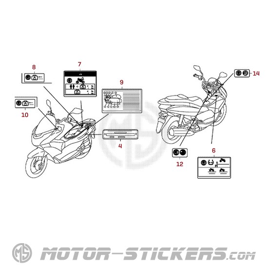 Honda PCX125 2012 - Étiquettes d'avertissement