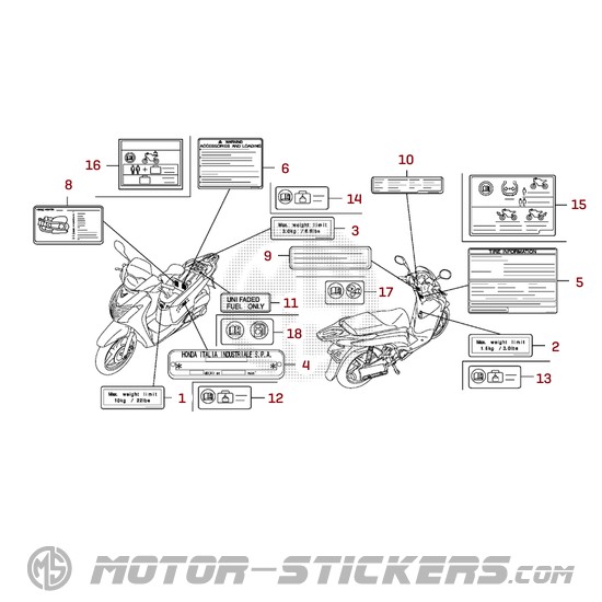 Honda SH125i 2009 - Étiquettes d'avertissement