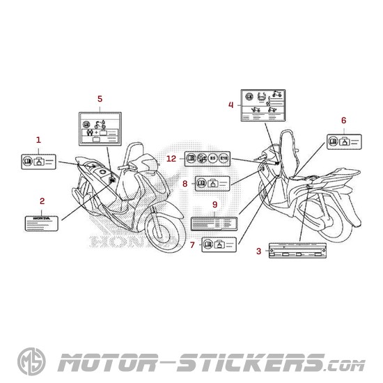 Honda SH125i 2019 - Étiquettes d'avertissement