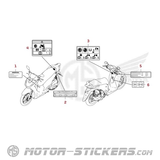Honda SH125i 2022 - Étiquettes d'avertissement