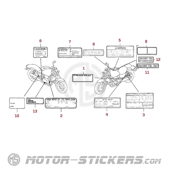 Honda VF750 1996 - Etiquetas de precaución