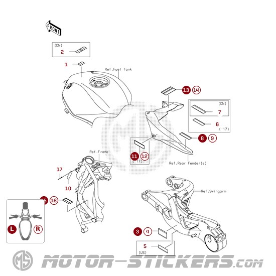 Kawasaki NINJA H2R | ZX1000 2018 - Etiquetas de precaución
