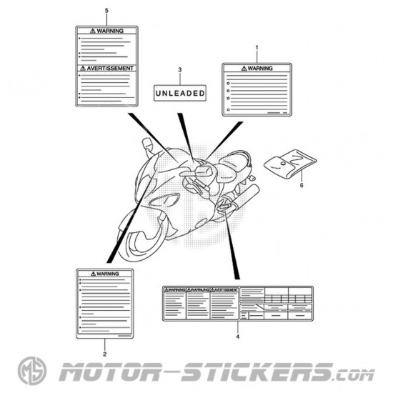 Suzuki GSX 1300R Hayabusa 2004 - Etiquetas de precaución