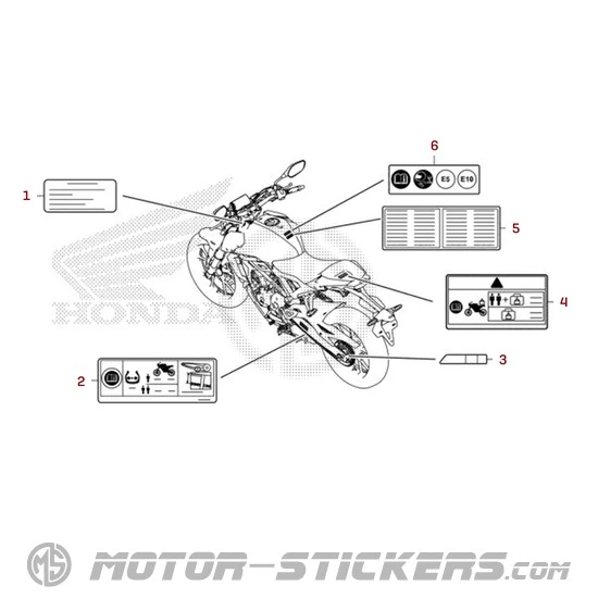 Honda CB125R 2026 - Etiquetas de precaución