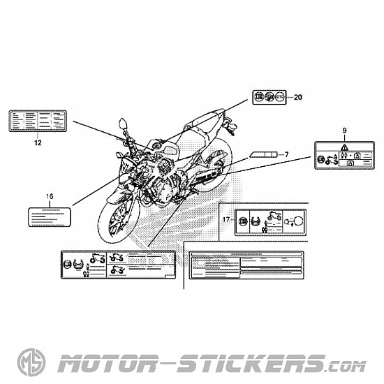 Honda CB 500F 2018 - Etiquetas de precaución