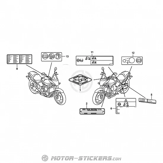 Honda CB 600F Hornet 2010 - Étiquettes d'avertissement