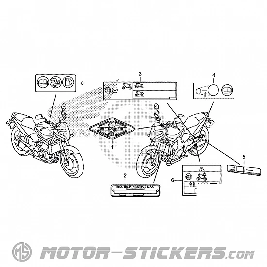 Honda CB 600F Hornet 2013 - Étiquettes d'avertissement