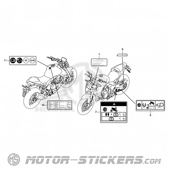 Honda CB 750 Hornet 2023 - Naklejki ostrzegawcze