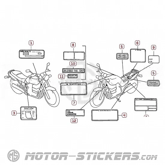 Honda CB 750 Sevenfifty 1996 - Etiquetas de precaución