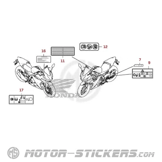 Honda CBR500R 2017 - Etiquetas de precaución