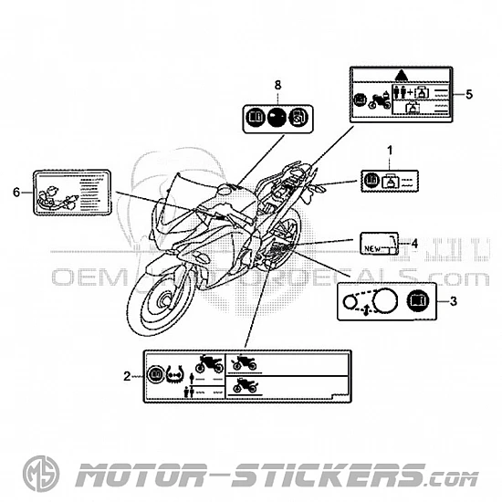 Honda CBR 125R 2011 - Etiquetas de precaución