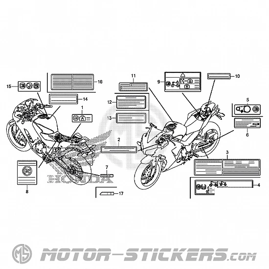 Honda CBR 300R 2015 - Naklejki ostrzegawcze