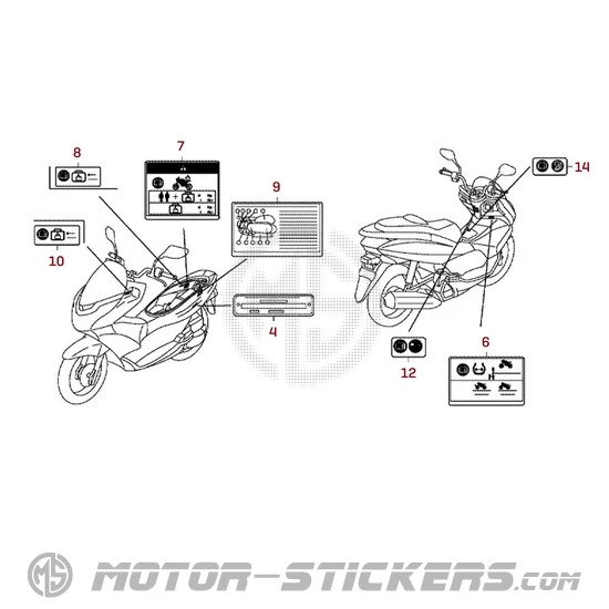 Honda PCX125 2012 - Etichette di avvertenza