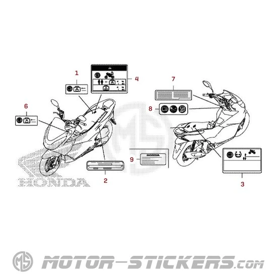 Honda PCX125 2017 - Étiquettes d'avertissement