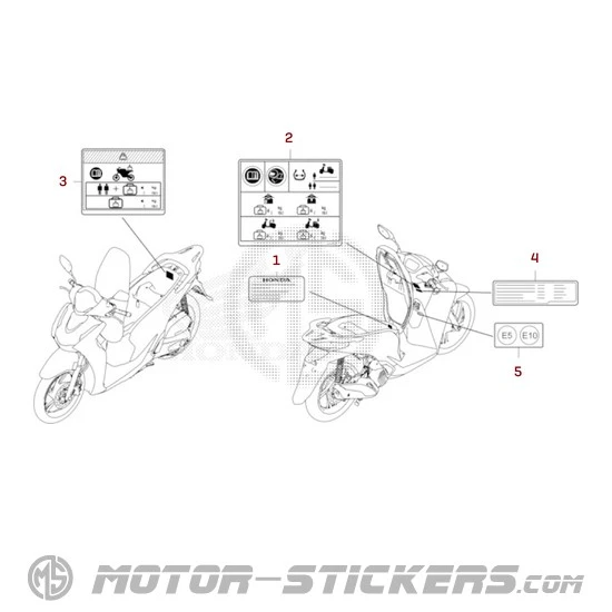 Honda SH125i 2026 - Naklejki ostrzegawcze