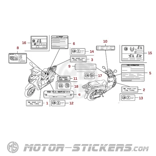 Honda SH150i 2010 - Naklejki ostrzegawcze
