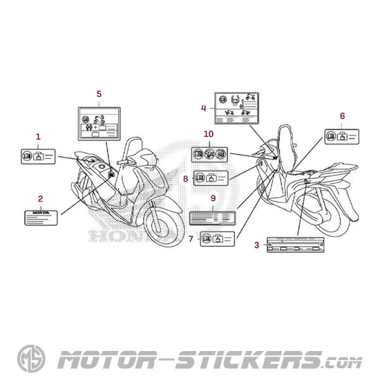 Honda SH150i 2019 - Naklejki ostrzegawcze