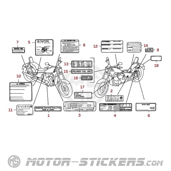 Honda VT600C SHADOW 1995 - Etiquetas de precaución