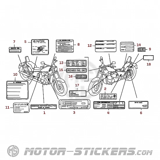 Honda VT600C SHADOW 1996 - Waarschuwingslabels