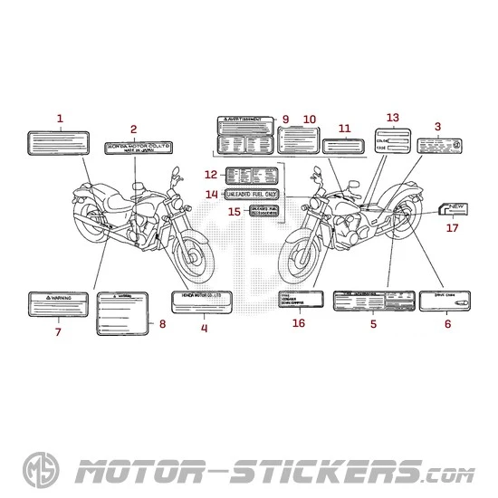 Honda VT600C SHADOW 1998 - Etiquetas de precaución