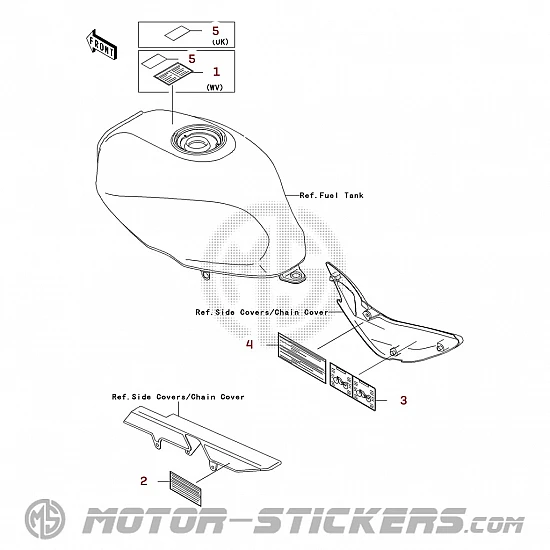 Kawasaki ER 5 2005 - Etiquetas de precaución
