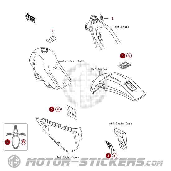 Kawasaki KDX250 1992 - Etiquetas de precaución