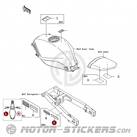 Kawasaki Ninja 250R 2012 - Waarschuwingslabels