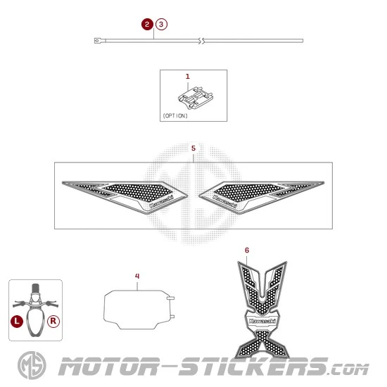 Kawasaki NINJA 500 I EX500 2024 - Autocollants optionnels