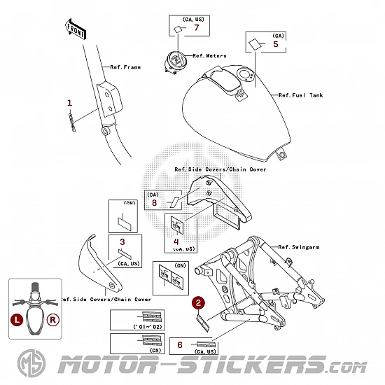 Kawasaki VN800 Drifter 2004 - Etiquetas de precaución