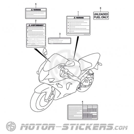 Suzuki GSX R 1000 2004 - Etiquetas de precaución