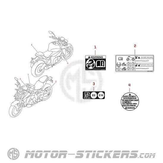 Suzuki GSXS1000 2026 - Etiquetas de precaución